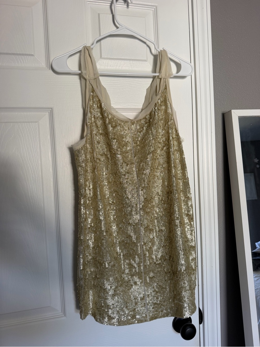 Twin-Set Gold Sequin Mini Dress with Cream Trim